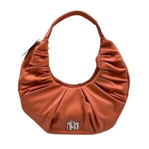 Badgley Mischka - Pleats Shoulder Bag - Coral/ Orange Vegan Leather - NWT